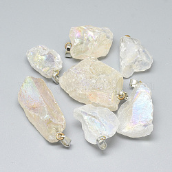 Гальванические необработанные натуральные кристаллы кварца, с железными поручнями, самородки, платина, прозрачные, 25~48x17~28x10~24 мм, отверстие : 6x3 мм