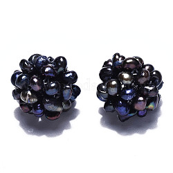 Round Natural Cultured Freshwater Pearl Beads, Handmade Ball Cluster Beads, Dyed, Midnight Blue, 15.5~17mm, Hole: 1.8mm