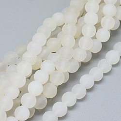 Chapelets de perles en agate blanche naturelle, mat, Grade a, ronde, 8~8.5mm, Trou: 0.8mm, environ 48 pcs / brin, 15.35 pouce (39 cm)