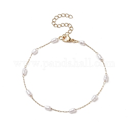 Cavigliera con catena a maglie di perle di vetro con perle di zucca, 316 gioiello chirurgico in acciaio inossidabile da donna, oro, 8-1/8 pollice (20.5 cm)