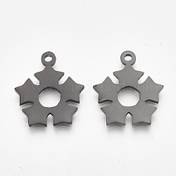 201 Stainless Steel Pendants, Flower, Gunmetal, 18x15.5x1mm, Hole: 1.5mm