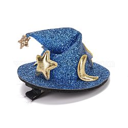Accessoires pour cheveux halloween en similicuir, avec des pinces à cheveux en alligator de fer, chapeau avec étoile, bleu acier, 72x37mm