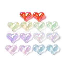 Placcatura uv perline acriliche trasparenti iridescenti arcobaleno, cuore, colore misto, 16.5x21x9.8mm, Foro: 1.8 mm
