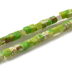 Hebras de cuentas de jaspe imperial de síntesis, teñido, cubo, verde amarillo, 2~2.5x2.5~3.5x2.5~3mm, agujero: 0.4 mm, aproximamente 157~165 pcs / cadena, 14.96~15.75'' (38~40 cm)