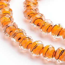 Fili di perline di rondelle di vetro murano sabbiato a mano, sfaccettato, arancione scuro, 12x9mm, Foro: 1 mm, 40 pcs / Filo, 14.2~15.4 pollice