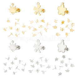 DICOSMETIC 60Pcs 6 Styles Stud Posts with Loop Earring Stud with Hole Maple Stud Earring Findings Four Leaf Clover Stud Maple Stud Flower Stud Earring Making, Pin: 0.8mm, Hole: 1-1.4mm