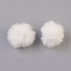 Colgantes cubiertos de bola de pompón de piel de conejo de imitación hecha a mano, Bolas de pelo de conejito borroso, con fibra elástica, blanco, 50~60mm, agujero: 4x5 mm