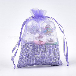 Bolsas de organza, con tela de arpillera, bolsas de cordón, Rectángulo, lila, 13.2~14.2x9.6~10.2 cm