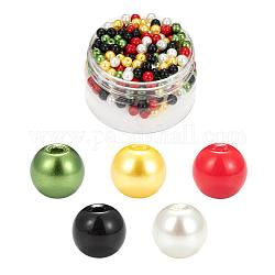 300 pz 5 colori tema natale cottura perline di vetro dipinte perline rotonde, colore misto, 6~7mm, Foro: 1 mm, 5 colori, 60 pz / colore