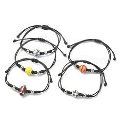 Bracelets de perles tressées en acrylique avec ballon de sport, Bracelets réglables en cordon de polyester ciré coréen pour femmes, couleur mixte, diamètre intérieur: 3-1/2 pouce (9 cm), environ 5 pcs / ensemble