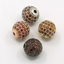 Perline in ottone zirconi, tondo, colore misto, 10mm, Foro: 1.5 mm