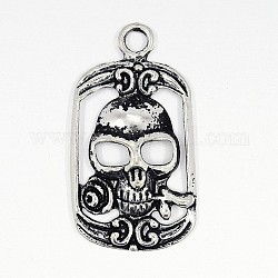 20Pcs Halloween Rectangle with Skull Antique Silver Tibetan Style Alloy Pendants, Lead Free & Nickel Free, Size: about 22mm wide, 39.5mm long, 3mm thick, hole: 3mm