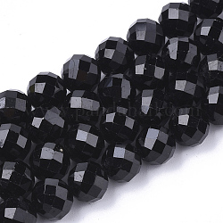Натуральный черный турмалин бисер нитей, граненые, круглые, 7.5~8x8 мм, отверстие : 1 мм, около 25 шт / нитка, 7.48 дюйм