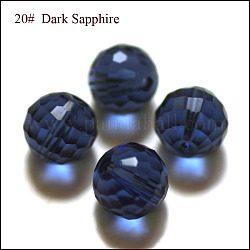 Perles d'imitation cristal autrichien, grade AAA, facetté (128 facettes), ronde, bleu foncé, 10mm, Trou: 0.9~1mm