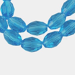 Faceted Glass Beads Strands, Oval, Sky Blue, about 6mm wide, 9mm long, hole: 1mm, 72pcs/strand, 25inch