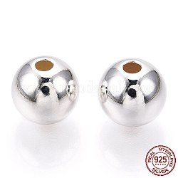 925 шарики стерлингового серебра, круглые, серебряные, 10x9 мм, отверстие : 2.2 мм