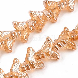Electroplate Glass Beads Strand, Pearl Luster Plated, Butterfly, Sandy Brown, 7~8x14~15x5mm, Hole: 0.8mm, about 100pcs/strand, 22.05 inch~ 22.83 inch(56~58cm)