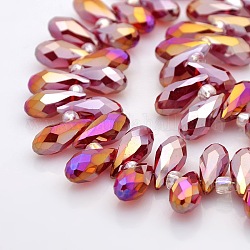 Faceted Teardrop Electroplate Glass Pendants Beads Strands, Top Drilled Beads, AB Color Plated, Red, 14x7mm, Hole: 1mm, about 80pcs/strand, 15.5 inch
