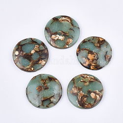 Pendenti di diaspro assemblati in bronzite naturale e acqua sintetica, rotondo e piatto, turchese pallido, 40x7mm, Foro: 1.4 mm
