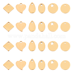 Vacuum Plating Stainless Steel Charms, Stamping Blank Tag, Mixed Shapes, Golden, 9~12.5x6~12x1~1.5mm, Hole: 1~2.5mm, 60pcs/box