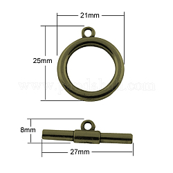 Tibetan Style Toggle Clasps, Cadmium Free & Nickel Free & Lead Free, Ring, Antique Bronze, Ring: 25x21x3mm, Hole: 2mm, Bar: 8x23x7mm, Hole: 2mm