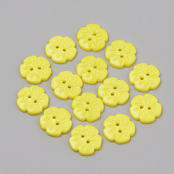2 bottone in acrilico buche, fiore, giallo, 15x2.5mm, Foro: 1.5 mm