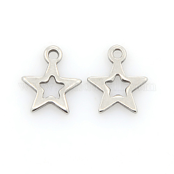 304 Stainless Steel Charms, Star Pendants, Stainless Steel Color, 11x10x1mm, Hole: 1mm