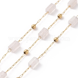 Rechteckige Perlenketten aus natürlichem Rosenquarz, mit goldenem 304 Zubehör aus Edelstahl, ungeschweißte, 4~4.5x2~2.5x2~2.5 mm, ca. 3.28 Fuß (1m)/Box