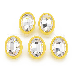 Aretes ovalados de rhinestone de cristal con 925 alfiler de plata esterlina para mujer, amarillo, 22x17mm, pin: 0.6 mm