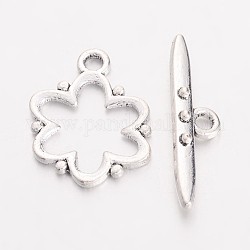 Alloy Toggle Clasps, Lead Free and Cadmium Free, Antique Silver, Flower: 19x15x1.5mm, hole: 2mm. Bar: 24x6x4mm, hole: 2mm