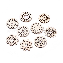 Laser Cut Wood Shapes, Unfinished Wooden Embellishments, Poplar Wood Cabochons, Flower, Blanched Almond, 18.5~29.5x25.5~27x2.5mm, about 100pcs/bag