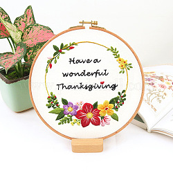 花柄のDIY刺繍キット  刺繍針と糸を含む  綿麻布  素晴らしい感謝祭をお過ごしください  サクランボ色  290x290mm