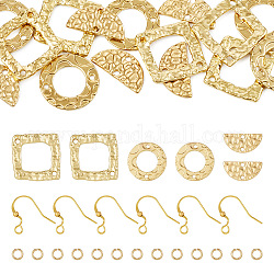 Pandahall-Geometrie-Ohrring-Herstellungsset, einschließlich Ring-, Rauten- und halbrunden Verbindungsanhängern aus Legierung, Messing Ohrhaken, golden, 72 Stück / Karton