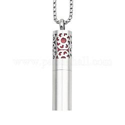 316 Surgical Stainless Steel Diffuser Lock Pendants, (Not including cotton diffuser filter and chain necklace), Column with Flower, Stainless Steel Color, 48x10mm, Hole: 5mm