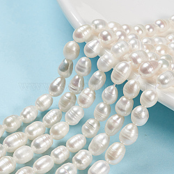 Grade A Natural Cultured Freshwater Pearl Beads Strands, Rice, Natural Color, White, 6~7mm, Hole: 0.8mm