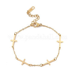 Placage ionique (ip) 304 bracelet en acier inoxydable à maillons croisés avec chaînes forçat pour femme, or, 6-7/8 pouce (17.5 cm)