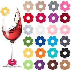 BENECREAT 24Pcs 24 Colors Felt Wine Glass Charms, Flower, Mixed Color, 35x35x10mm, 1pc/color