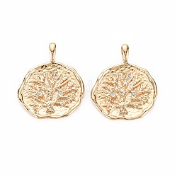 Brass Micro Pave Clear Cubic Zirconia Pendants, Nickel Free, Tree, Real 18K Gold Plated, 26.5x22x1.5mm, Hole: 4.5x2mm