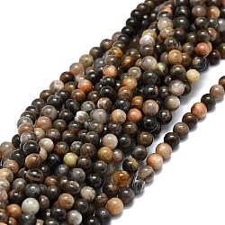 Brins de perles de sunstone noirs naturels, ronde, 6~6.5mm, Trou: 0.8mm, Environ 60 pcs/chapelet, 15.55'' (39.5 cm)