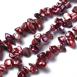 Natural Keshi Pearl Beads Strands, Cultured Freshwater Pearl, Dyed, Nuggets, Camellia, 7~20x7~10x3~9mm, Hole: 0.5mm, about 52~60pcs/strand, 15.75 inch(40cm)