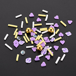 Cabochons en pâte polymère manuels, accessoires de décoration pour l'art d'ongle mode, avec strass acrylique, formes mixtes, support violet, 4~6x1.5~6.5x0.5~6mm