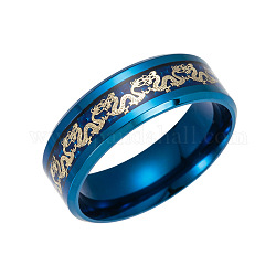 316L Surgical Stainless Steel Wide Band Finger Rings, Dragon, Size 13, Blue, 22.3mm