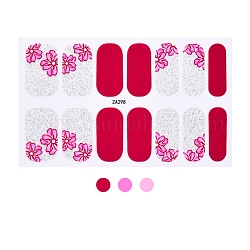Glitter Nail Wraps Polish Decal Strips, Flower Tartan Self-Adhesive Nail Art Stickers, with Manicure Buffer Files, for Women Girls Nail Tips Decorations, Flower Pattern, 25x8.5~15.5mm, 14pcs/sheet