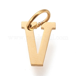 304 Stainless Steel Pendants, with Jump Rings, Manual Polishing, Golden, Letter.V, 10x8x1mm, Hole: 4.5mm
