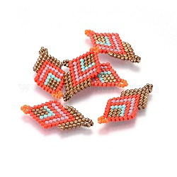 MIYUKI & TOHO Handmade Japanese Seed Beads Links, Loom Pattern, Double Rhombus, Tomato, 27~29x13~14x1.7mm, Hole: 1.5mm