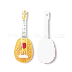 Pendenti acrilici stampati, chitarra con fascino di frutta, oro, 44.5x15.5x2mm, Foro: 1.2 mm