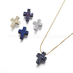 Colliers avec pendentif en laiton, avec résine druzy et chaînes, croix, or, couleur mixte, 17.71 pouce (45 cm), pendentif: 11.7x9x3~4 mm