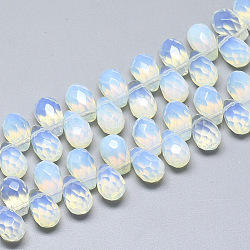Chapelets de perles d'opalite, perles percées, facette, larme, 11.5~12x8mm, Trou: 0.8mm, Environ 40 pcs/chapelet, 8.2 pouce