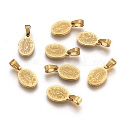 Ovale con Vergine Maria e di parola 304 charms in acciaio inox, oro, 13.5x8x1.5mm, Foro: 4x7 mm