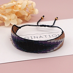 Braccialetto di perline intrecciate con semi di miyuki, Bracciale dell'amicizia da donna a fascia larga con motivo a rombi, tan, 11 pollice (28 cm)
